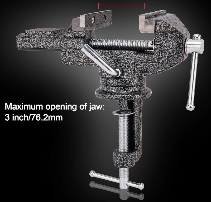 CMOOD Universal Table Vise 3 Inch, Home Vise Clamp-on Portable Bench Clamp, 360° Swivel Base Clamps Fixed Tool for Woodworking, Handcraft Creations, Metalworking, Cutting Conduit, Drilling, Sawing (Black) - Image 2